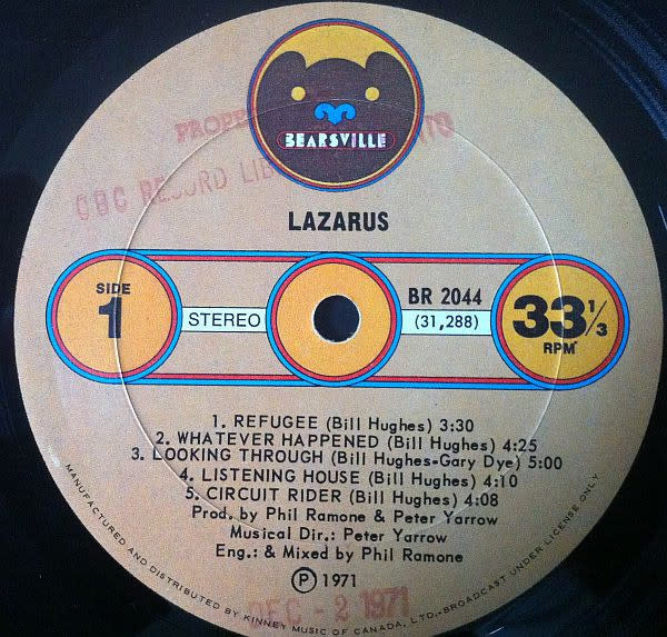 Rock/Pop Lazarus - S/T ('71 CA) (VG+/ 2 in. minor bottom seam split, back cover ring-wear)