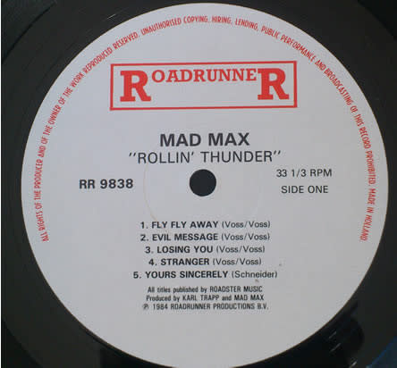 Metal Mad Max - Rollin' Thunder ('84 UK/Europe) (VG++/ price sticker residue, small creases)