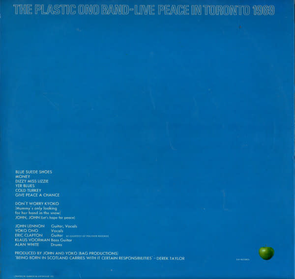 Rock/Pop The Plastic Ono Band - Live Peace In Toronto 1969 (UK Press) (VG, harsh ticks for half of B2/ creases, edge/ring/shelf-wear)