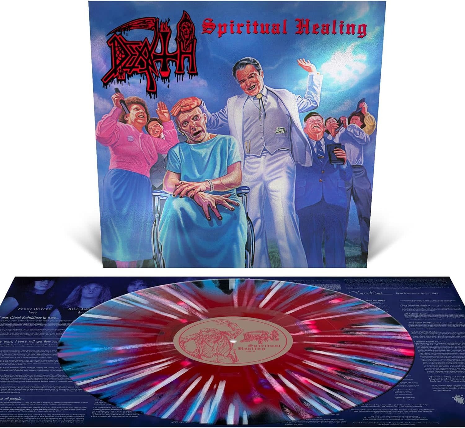 Metal Death - Spiritual Healing (Red, Cyan Blue, Black Tri-Colour With Splatter)