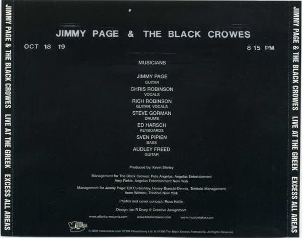 Rock/Pop Jimmy Page & The Black Crowes - Live At The Greek - Excess All Areas (USED CD - light scuff)