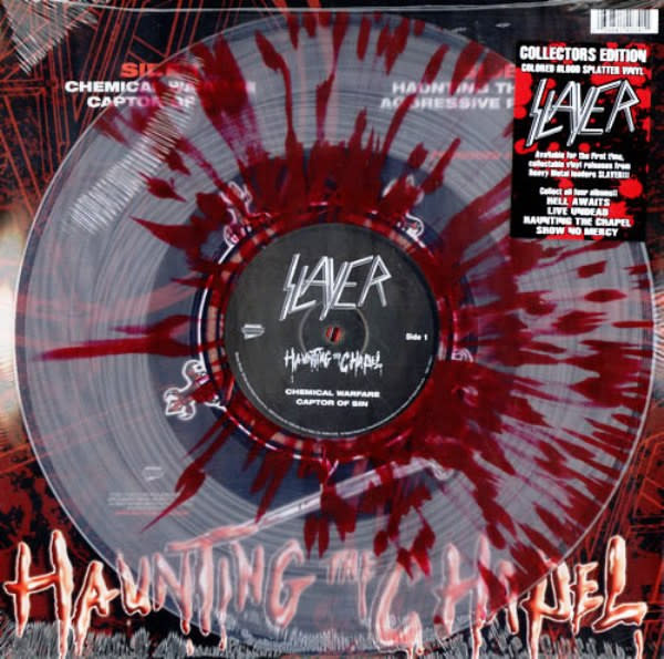 Metal Slayer - Haunting The Chapel (2008 Clear w/Blood Splatter) (NM, except for edge of record that has manufacturing chip, does not affect play area/VG++)