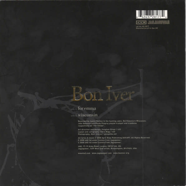 Rock/Pop Bon Iver - For Emma b/w Wisconsin ('08 UK 7") (VG, both sides have surface noise/1.5 in. top seam wearm)