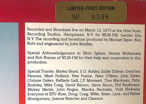 Rock/Pop Gram Parsons & The Fallen Angels - Live 1973 ('82 US, Numbered) (VG, light tick at beginning of B2/VG, creases)
