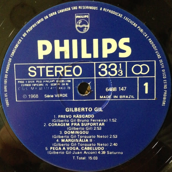 World Gilberto Gil - S/T (Stereo Bootleg, imitates original Brazilian labels) (VG+/VG+)