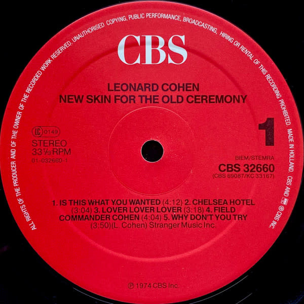 Rock/Pop Leonard Cohen - New Skin For The Old Ceremony ('85 EU Reissue) (VG+/VG, 2 inch spine split)
