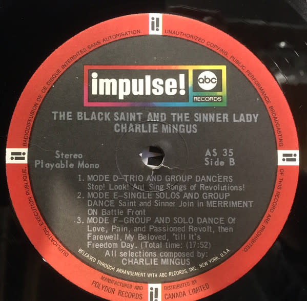 Jazz Charles Mingus - The Black Saint And The Sinner Lady ('67-73 CA Stereo Reissue) (VG/VG)