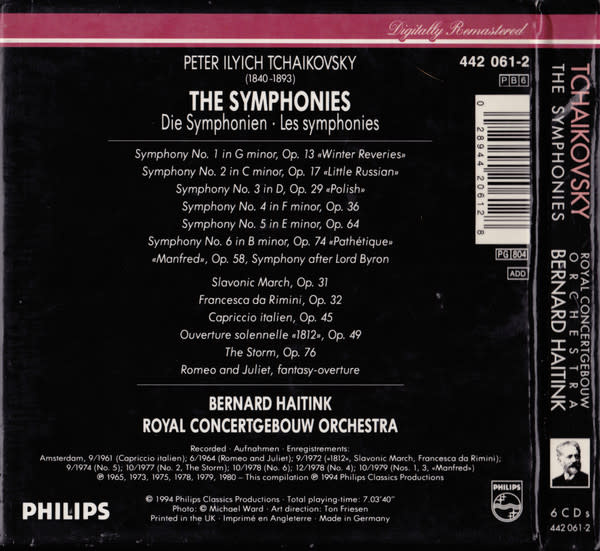 Classical Tchaikovsky - Bernard Haitink, Concertgebouw Orchestra, Amsterdam - The Symphonies (6 x USED CD Box Set)
