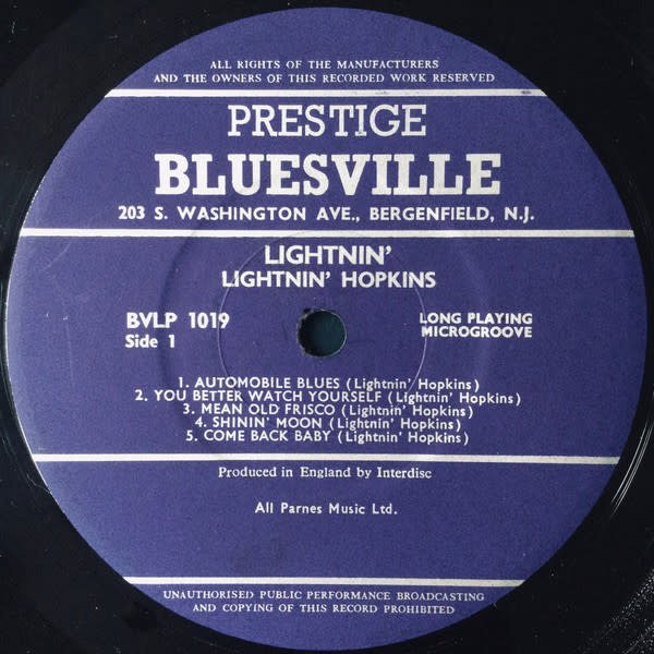 Blues Lightnin' Hopkins - Lightnin' (The Blues Of Lightnin' Hopkins) ('61 UK Mono) (VG, light crackle throughout/3 in. bottom seam-split, tape stain, corner-wear)