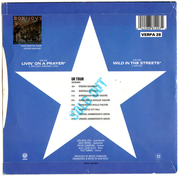Rock/Pop Bon Jovi - Livin' On A Prayer ('86 UK 7") (NM/VG++)