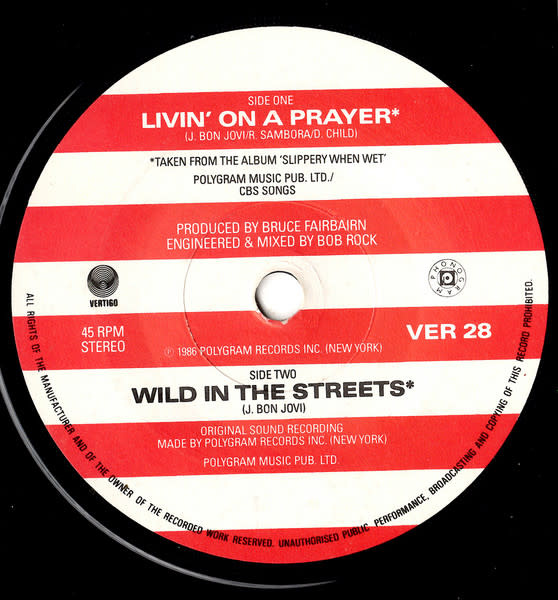 Rock/Pop Bon Jovi - Livin' On A Prayer ('86 UK 7") (NM/VG++)
