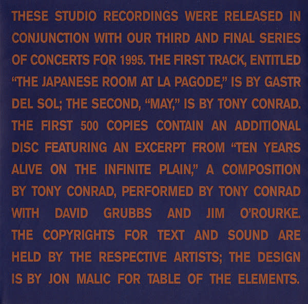 Experimental Gastr Del Sol / Tony Conrad - The Japanese Room At La Pagode / May ('95 US 7") (VG+/VG+)