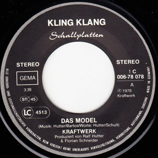 Krautrock Kraftwerk - Das Model / The Model ('82 Germany 7") (VG+/VG, 3 in. rip on back cover)