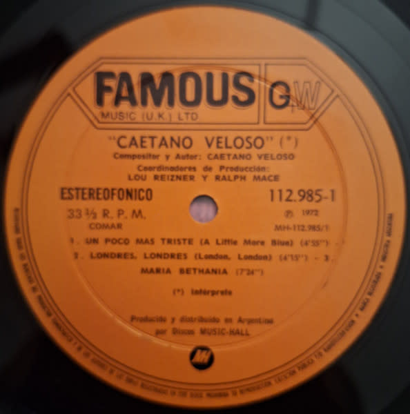World Caetano Veloso - S/T ('72 Argentnia) (VG+/VG)