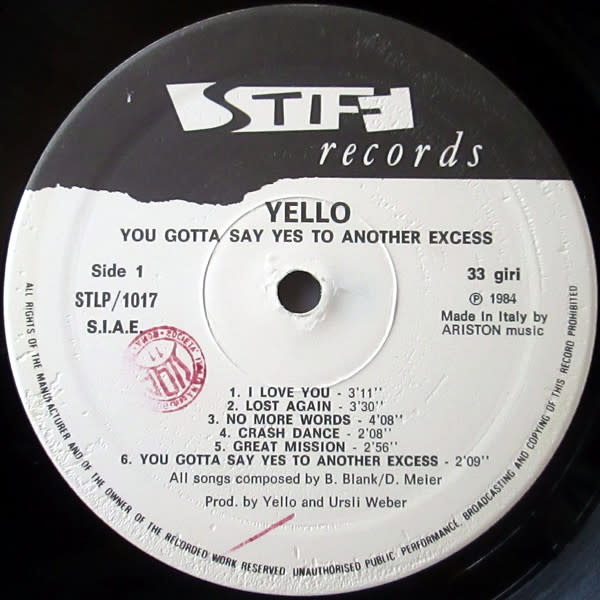 Rock/Pop Yello - You Gotta Say Yes To Another Excess ('84 Italy) (VG+/VG+, creases)