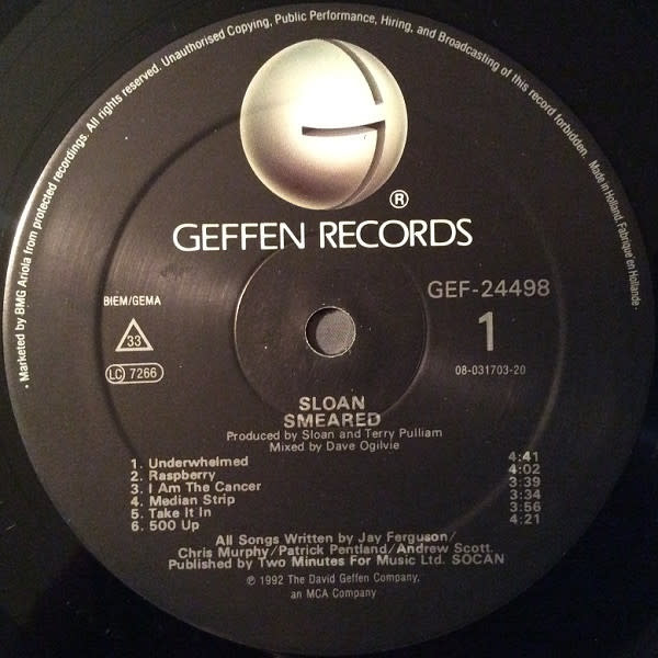 Rock/Pop Sloan - Smeared ('92 EU) (VG+/VG+)