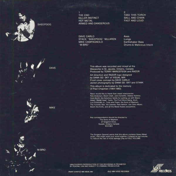 Metal Razor - Armed And Dangerous ('84 CA with Insert) (VG+, some light surface noise/clicks in quiet parts/VG+)