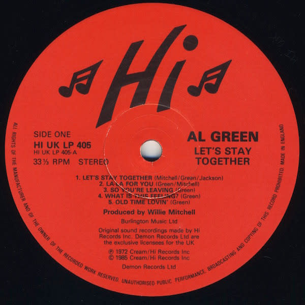 R&B/Soul/Funk Al Green - Let's Stay Together ('85/86 UK) (VG+/VG+)