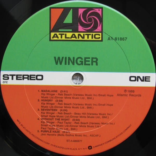 Rock/Pop Winger - S/T ('88 US Columbia House) (VG+/VG+)