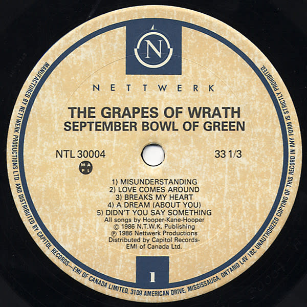 Rock/Pop The Grapes Of Wrath - September Bowl Of Green ('86 CA Reissue) (VG++/VG++)