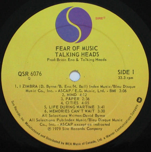Rock/Pop Talking Heads - Fear Of Music ('79 CA non-textured sleeve) (VG++/VG+)