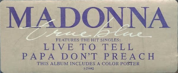 Rock/Pop Madonna - True Blue ('86 CA w/Poster, in shrinkwrap w/hype sticker) (VG+/VG+)