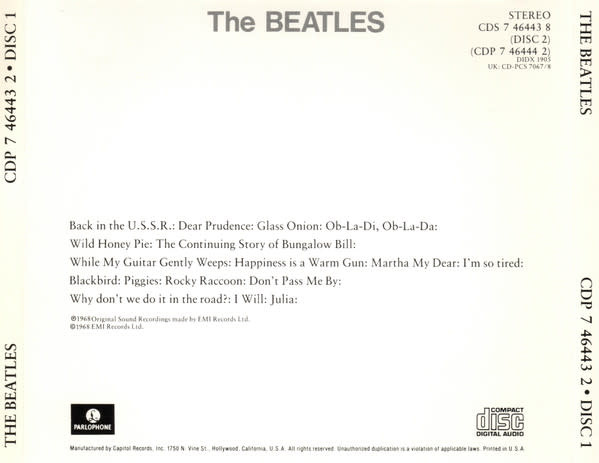 Rock/Pop The Beatles - S/T (White Album) ('87 US Numbered 037110, no long box) (USED 2CD - scuff on disc 2)