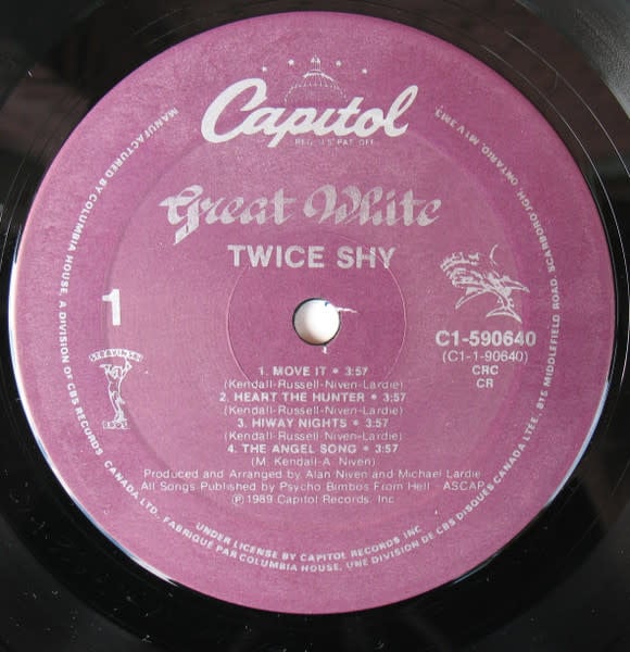 Rock/Pop Great White - ...Twice Shy ('89 CA Columbia House) (VG+/VG, small tear on back cover)