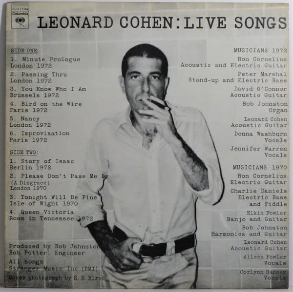 Rock/Pop Leonard Cohen - Live Songs ('73 CA) (VG+, light tic on B4/VG+, initials on cover)