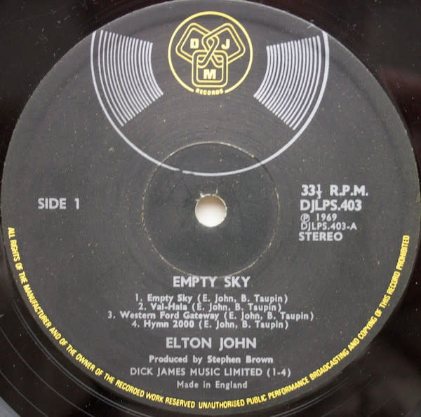 Rock/Pop Elton John – Empty Sky ('69 UK) (VG+, hairline scratch side 1 DNAP/VG+)