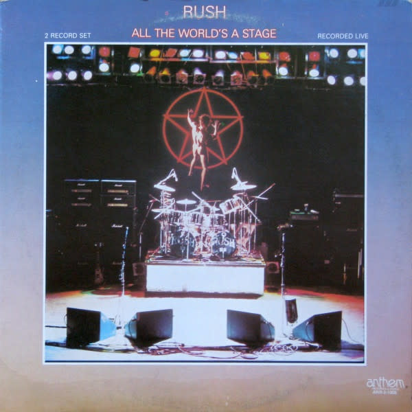 Rock/Pop Rush - All The World's Stage ('77 CA, Columbia House) (VG+/G+, tape, creases, ring-wear, writing indentations on cover)