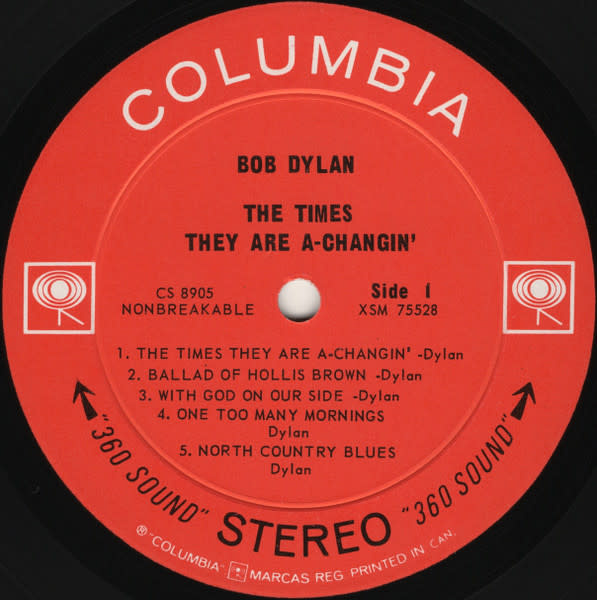 Rock/Pop Bob Dylan - The Times They Are A-Changin' ('64 CA Stereo with lyrics insert) (VG/VG, shelf-wear, stain on back cover)