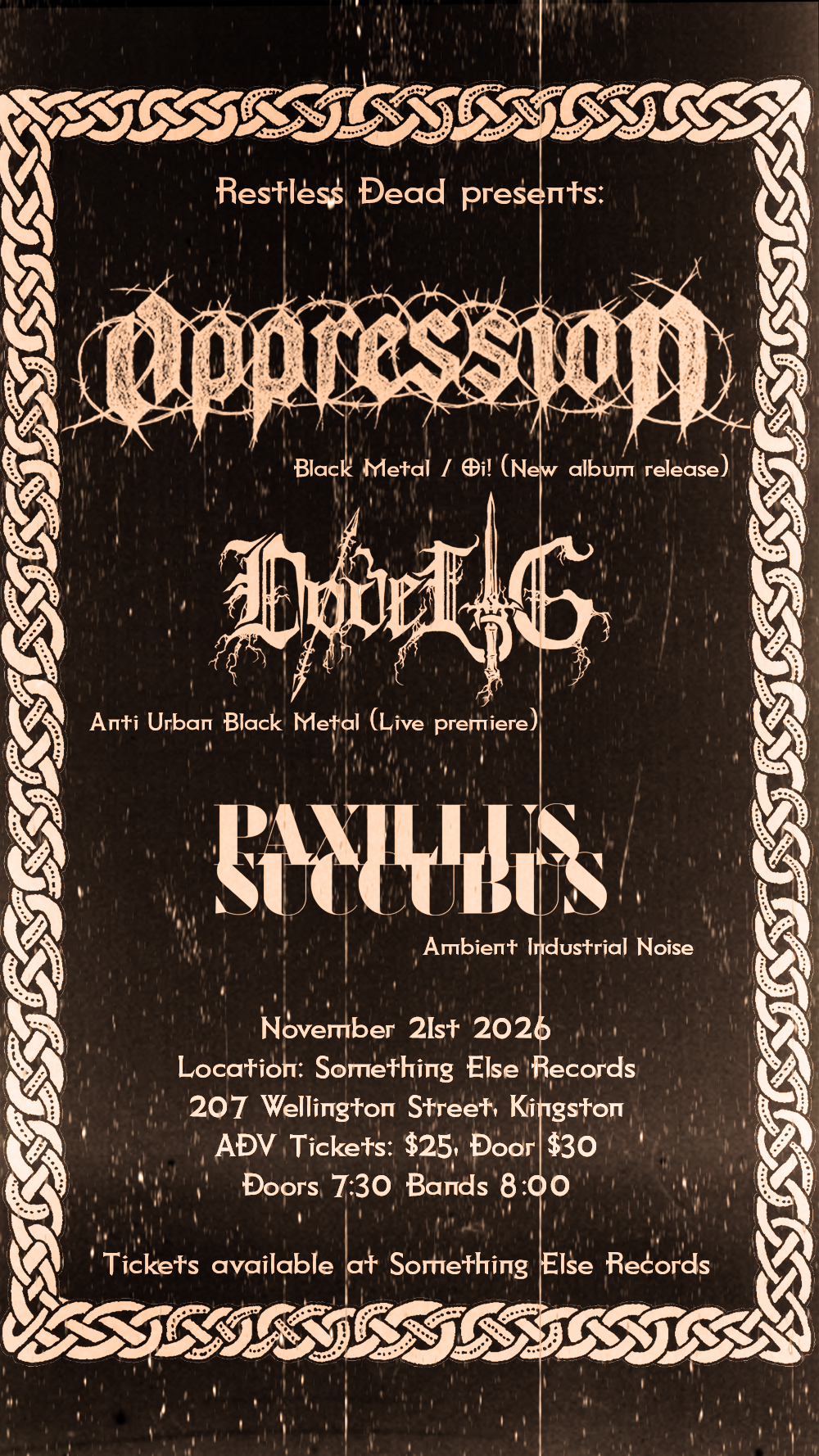 Metal Ticket: Oppression / Dødelig / Paxillus Succubus at Something Else Records, Saturday November 21, 2026
