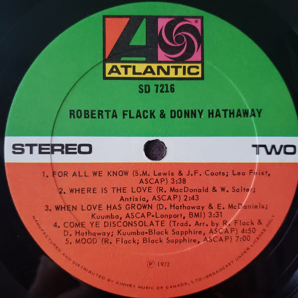 R&B/Soul/Funk Roberta Flack & Donny Hathaway - S/T ('72 CA) (VG+/VG+)