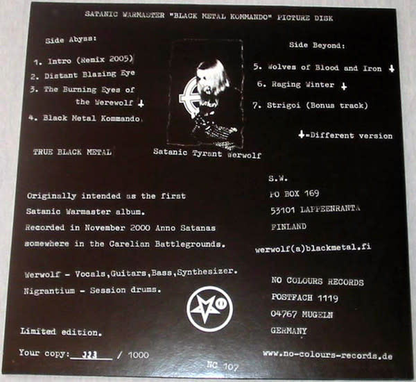 Metal Satanic Warmaster - Black Metal Kommando ('06 Germany Picture Disc Numbered 284/1000) (NM/VG+)