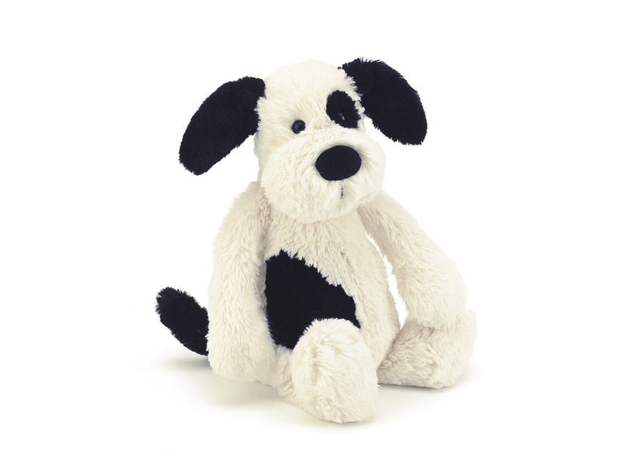 Bashful black & cream puppy medium