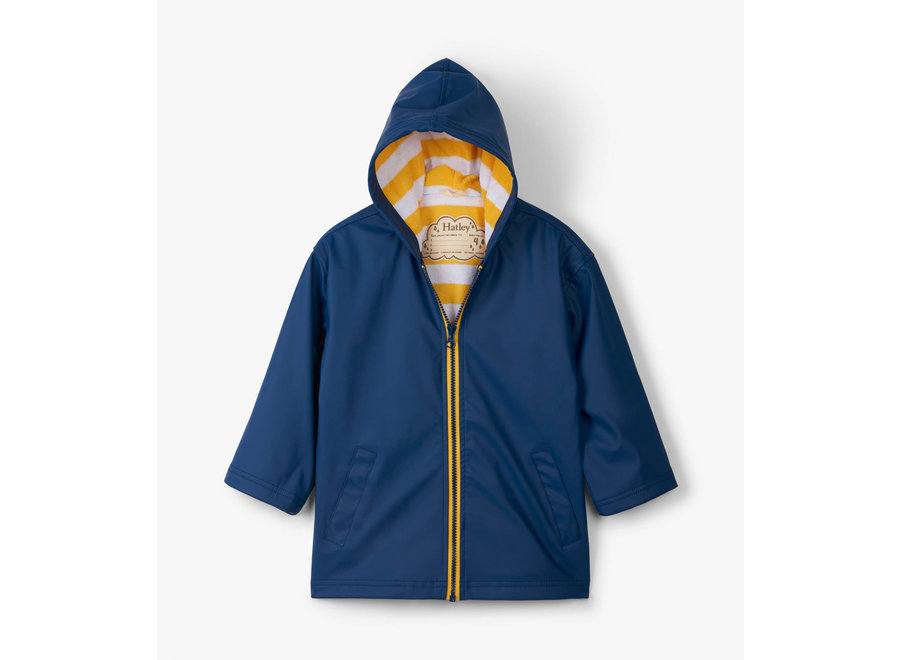 Navy splash jacket with yellow zipper