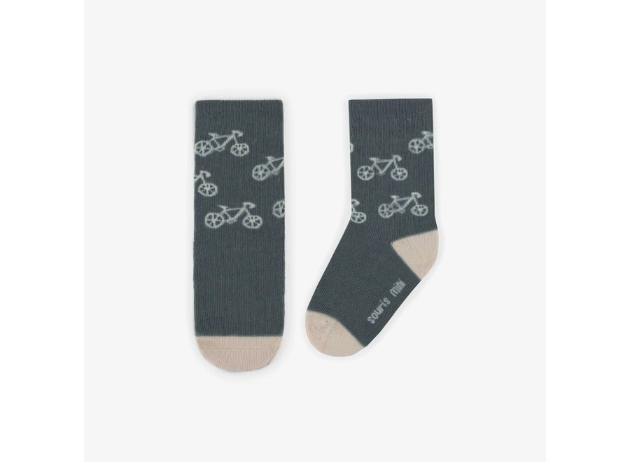 Blue socks with bicycle