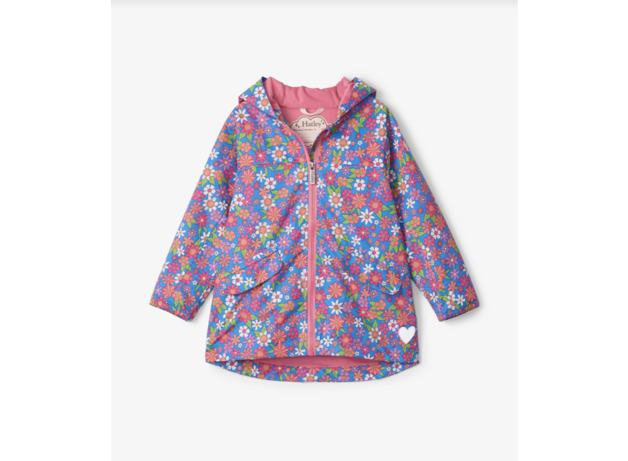 Retro floral microfiber rain jacket