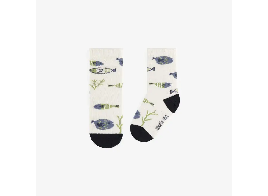 Cream socks blue and green fish