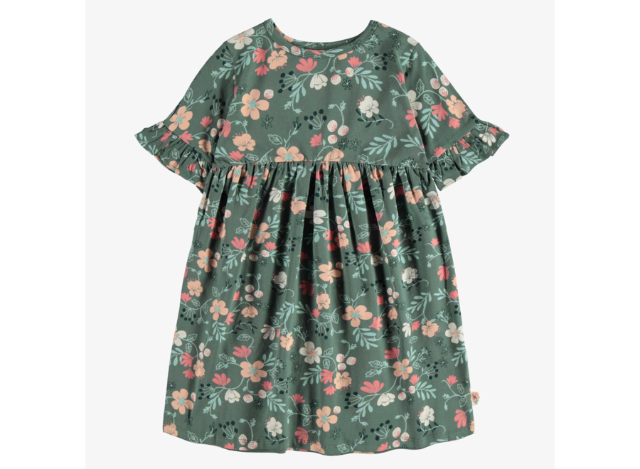Green flared floral dress