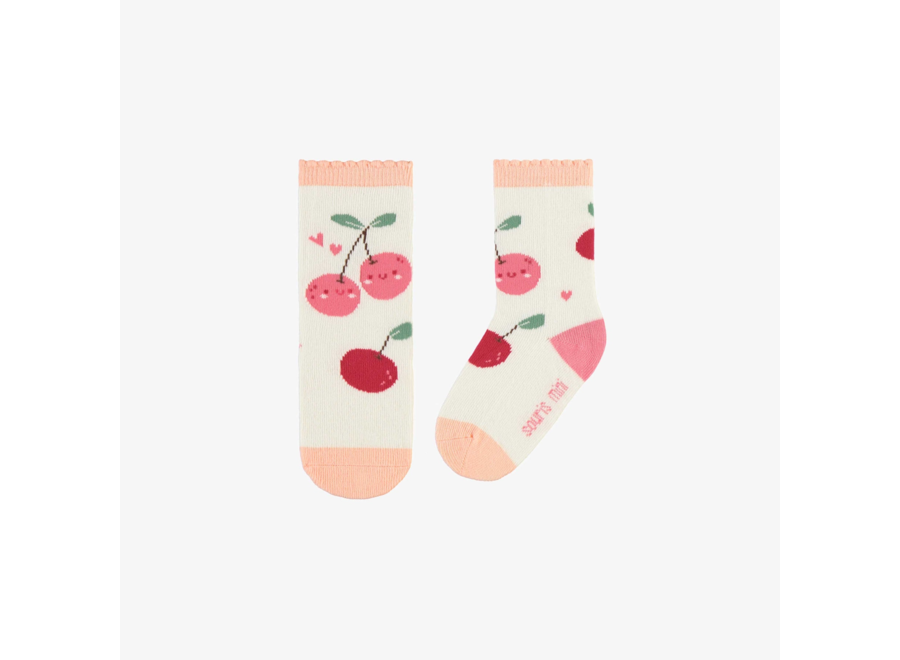 Cream socks with pink cherries