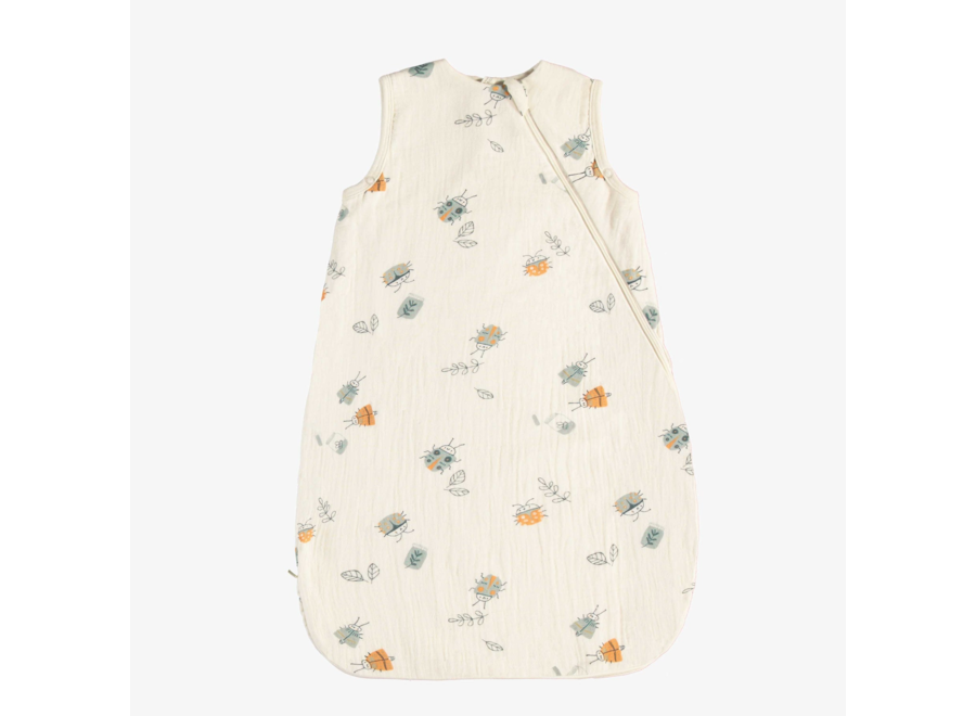 Muslin sleep sac in cream with insects