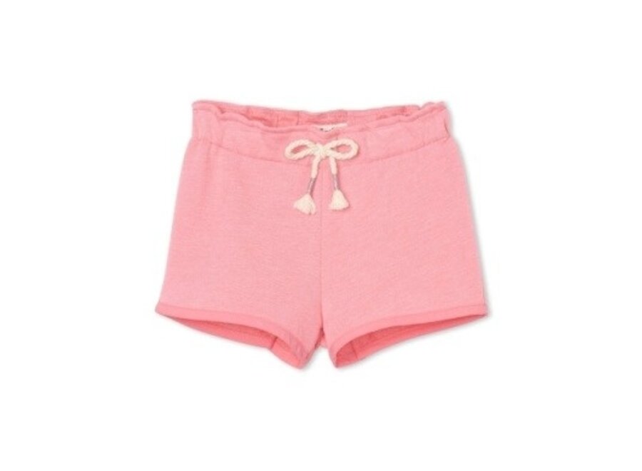 Pink French terry paper bag shorts