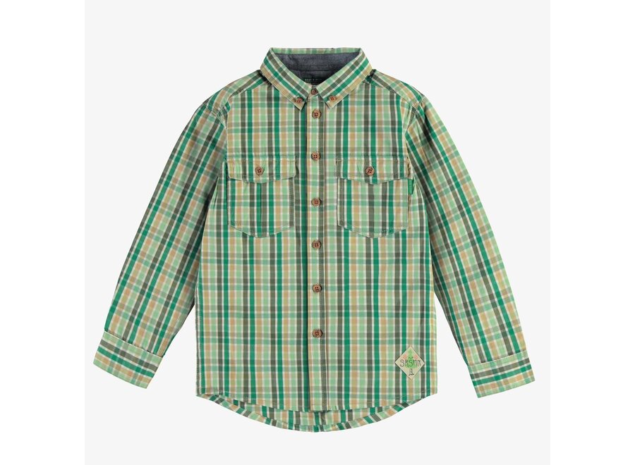 Green and Cream Plaid Shirt