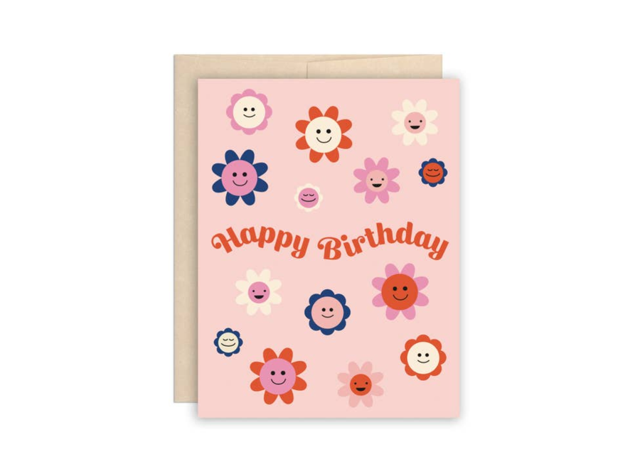 Pink retro flower pop birthday card