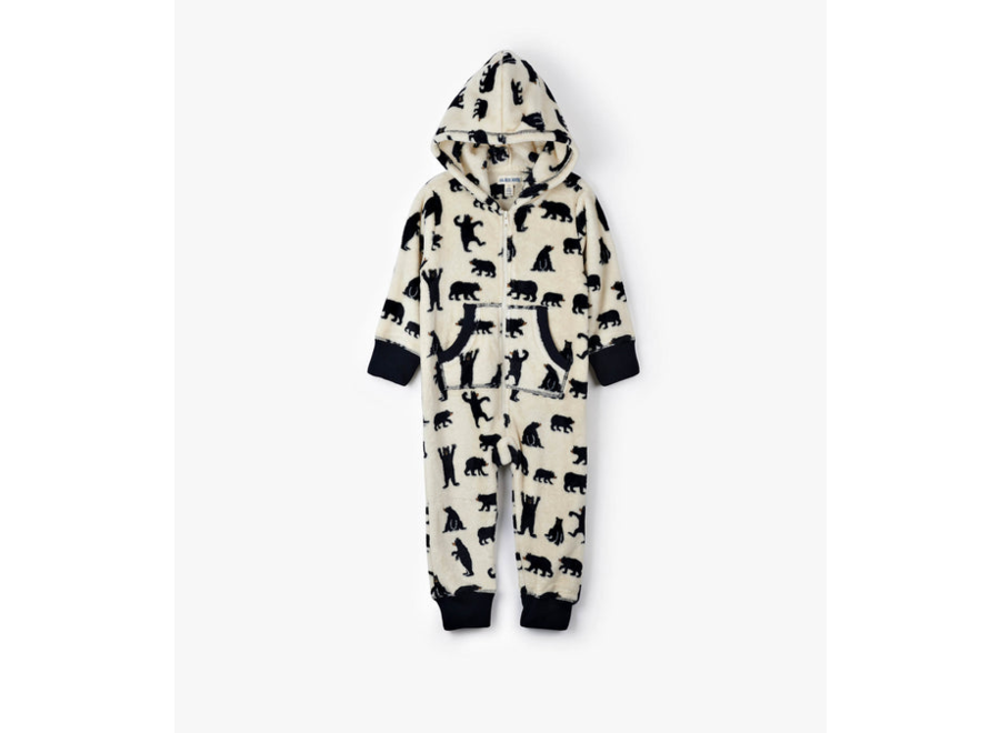 Black Bears Hooded Fleece Jumpsuit
