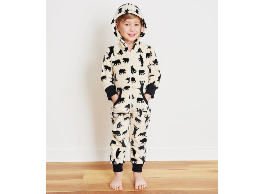 Black Bears Hooded Fleece Jumpsuit