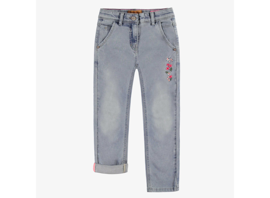 Pale Blue Jeans with Floral Print
