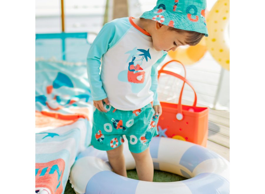 Blue Swim Shorts with Flamingo